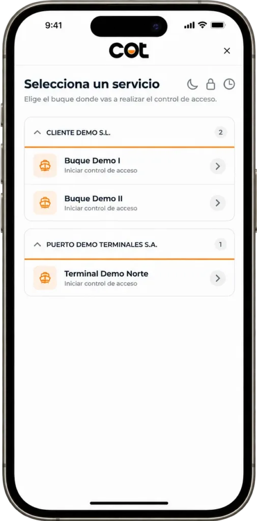 CotApp — selección de servicio
